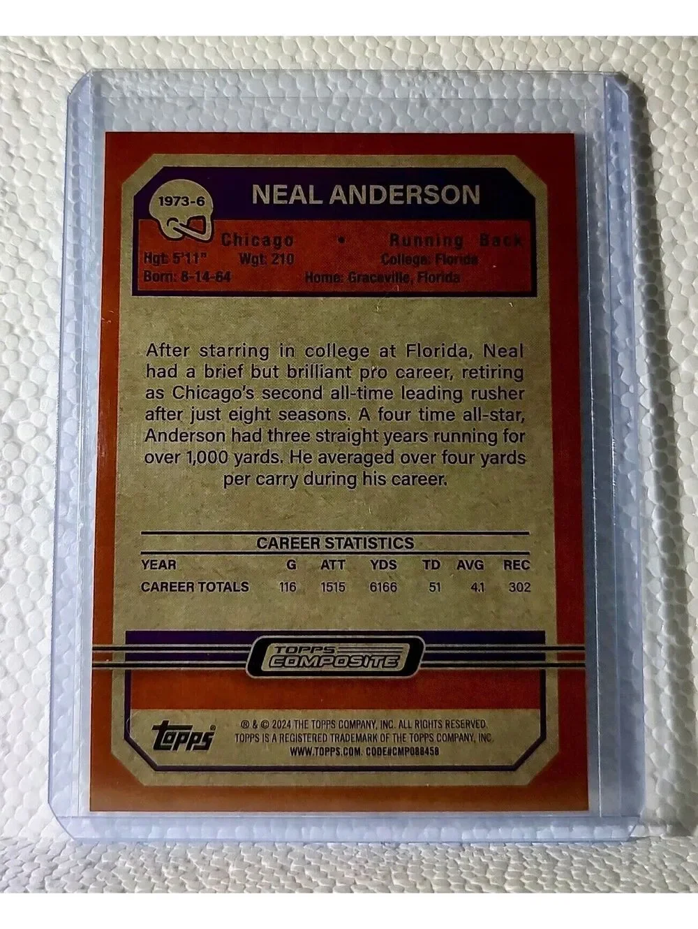 Neal Anderson 2023 Topps 1973 NFL #1973-6 Football Card Chicago Bears
